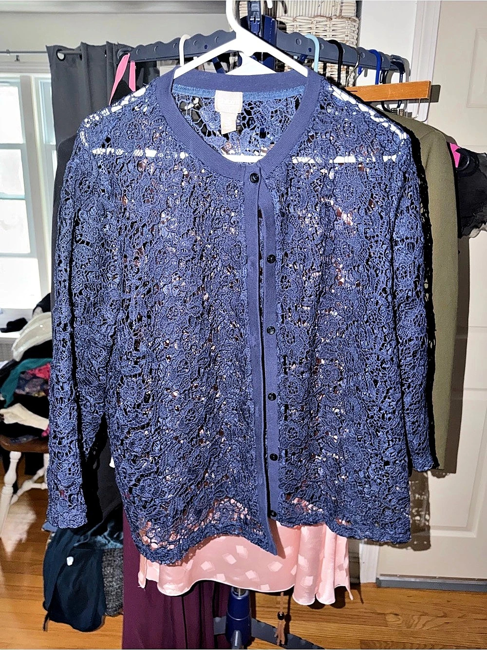 Chico's Lace Cardigan in Blue Size 3 Like New